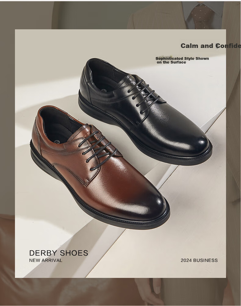 Kangnai Casual Leather Shoes, Autumn New Style Men's Work Business Derby Shoes, Soft Cowhide Comfortable Leather Shoes, Black, Size 38 3