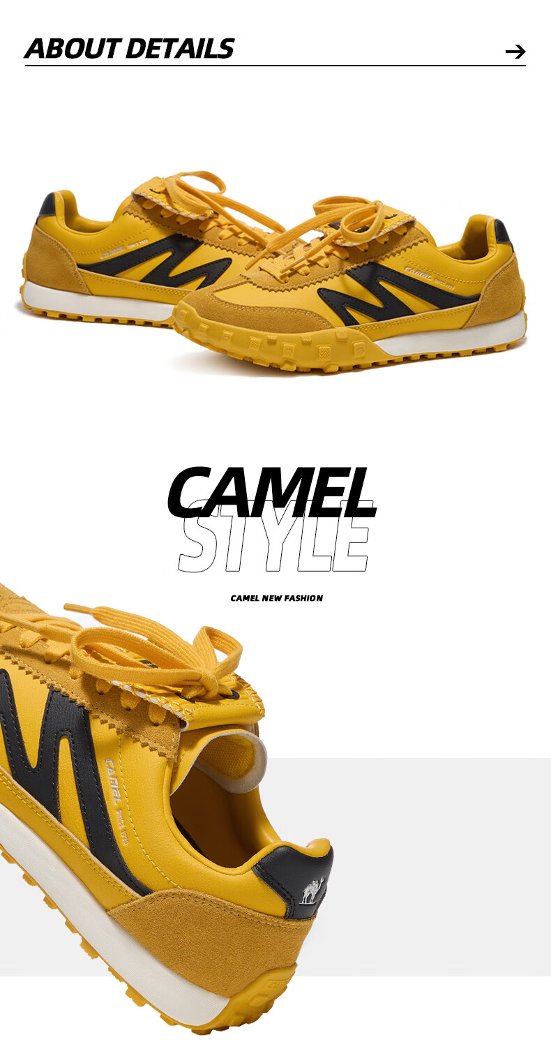 CAMEL Mountain And Sea Flip-Top Version Thin-Soled Women's Shoes Retro German Training Sneakers X25B09L7038 Yellow/black 35 15