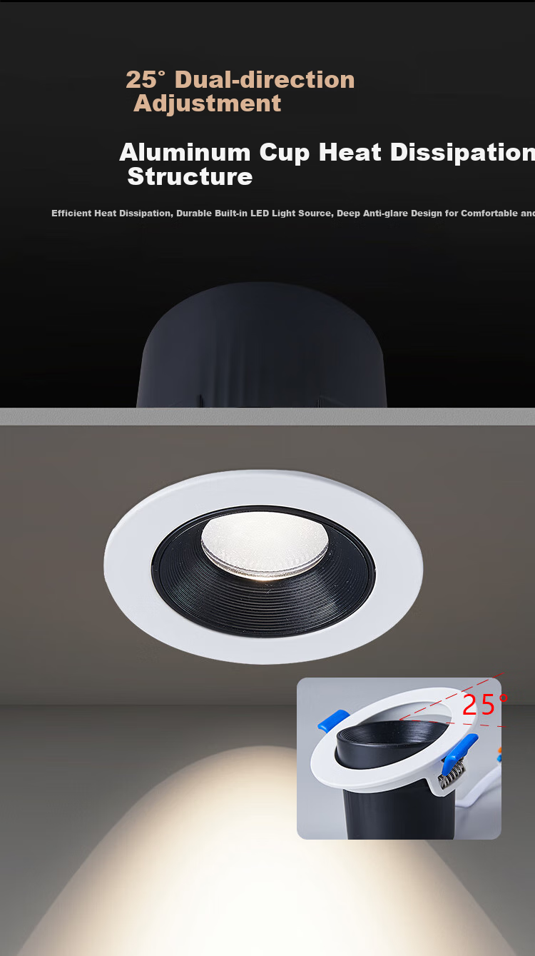 FSL Foshan Lighting Full Spectrum LED Deep Anti-Glare Ceiling Spotlight, 2.5 Inch, 7W, High CRI Ra95, Neutral Light, 4000K, Xinyue Series, Black Cup, Die-Cast Aluminum, White Ring 4