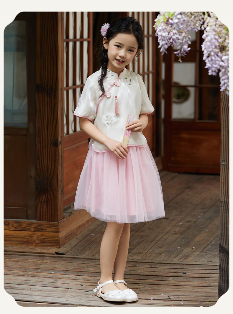 Fulomi Girls Summer Sandals Traditional Chinese Embroidered Hanfu Soft Sole Closed-Toe Princess Shoes Pearl Pink Size 31 12