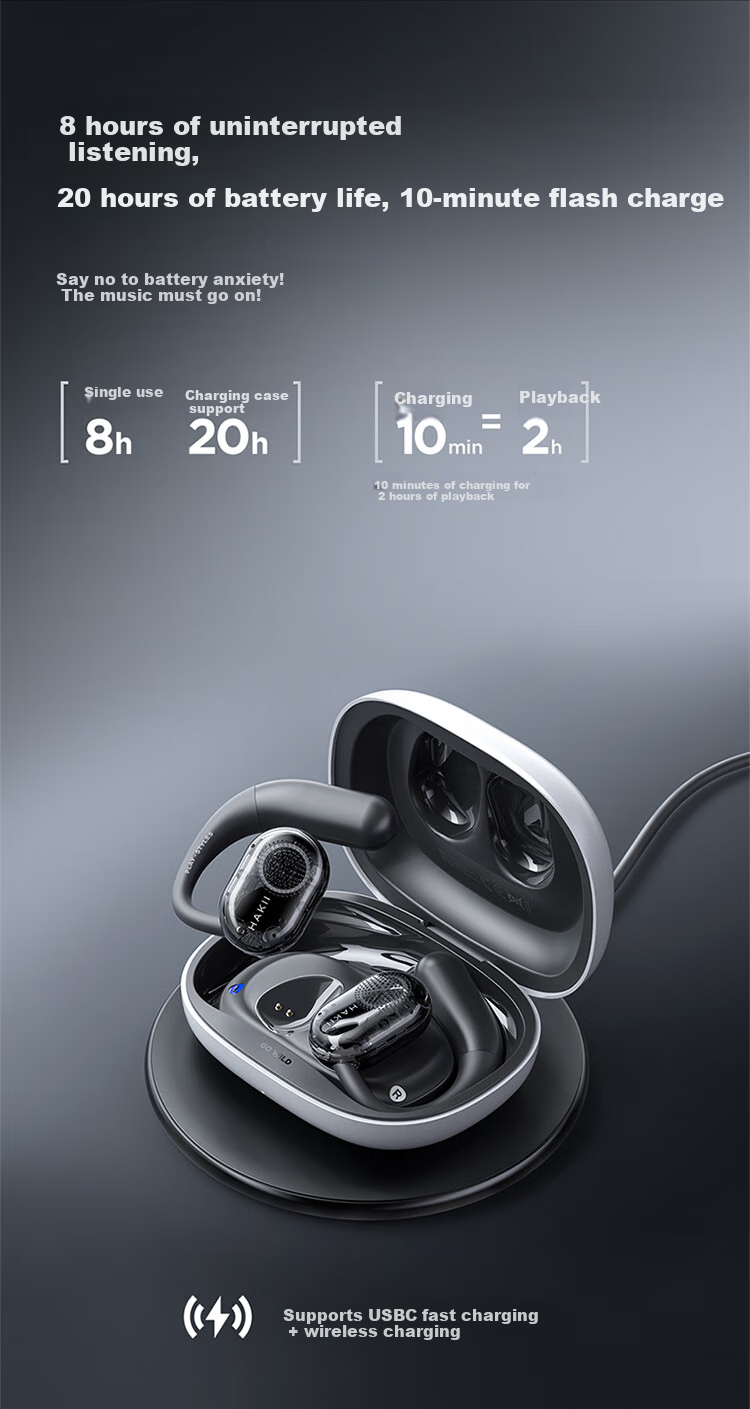 Hakii CPODS Haokexingper Open-Ear Bluetooth Wireless Earphones, Ear-Hook Air Conduction Sports Running Cycling Bone Conduction Headphones Compatible with Huawei Vivo Apple Phones 6