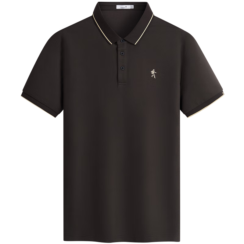 Dance with Wolves [7A Antibacterial & Instant Cooling] Smooth Mulberry Silk Men's Short Sleeve Polo 306 Brown M(170)