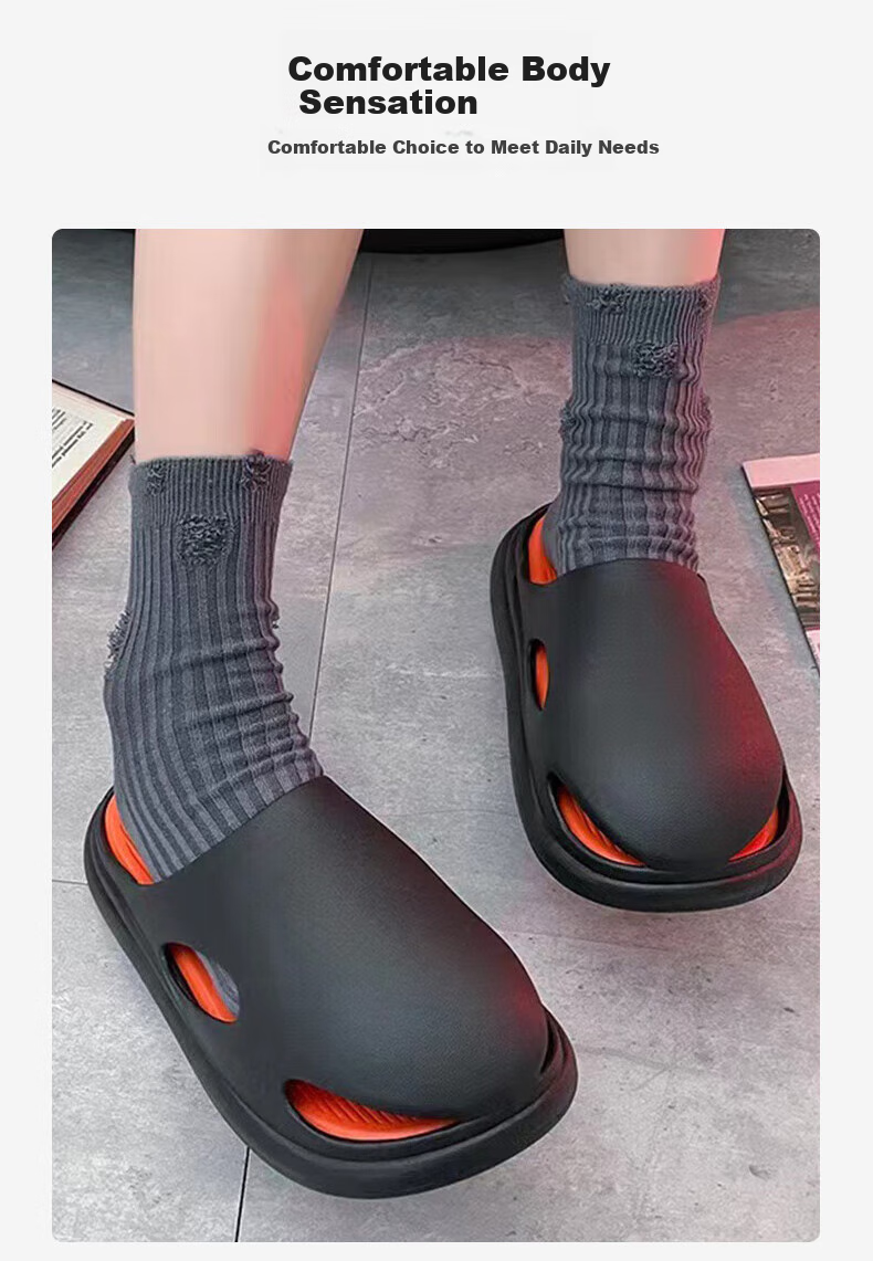 Langsha Slippers, Men's Outdoor Wear, Comfortable Slip-On Shoes, Women's Home Couple Style, Bathroom Closed-Toe Sandals, EVA Beach Sandals 9