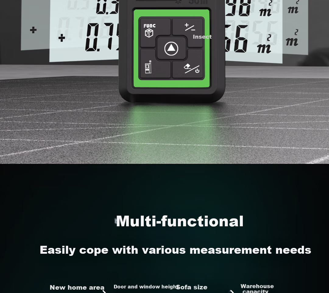 Deli Green Light Rangefinder, Outdoor Handheld Infrared High-Precision Electronic Laser Ruler, Outdoor Room Measuring Device, 50m 16