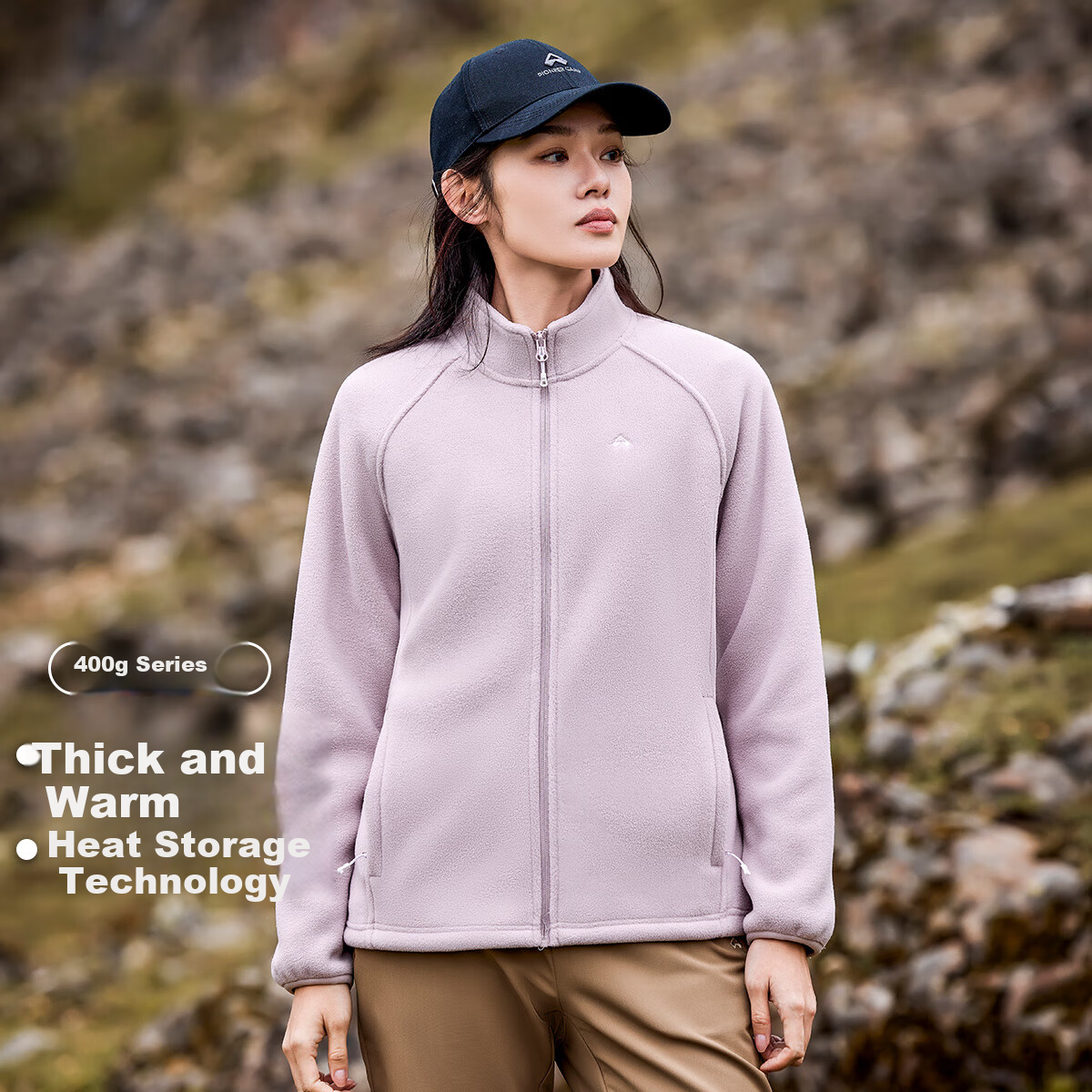 Pioneer Camp Fleece Jacket for Women, Thickened 400g Sherpa Fleece Coat, Autumn And Winter Fleece-Lined Stand Collar Top, Outdoor Warm Base Layer