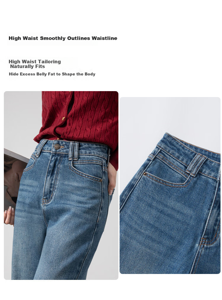 Dme [Wang Zha Ha Tui Xing] Spring And Autumn Bestselling Slim Straight-Leg Jeans for Women, High-Waisted Elastic Casual Long Pants for Fall 10
