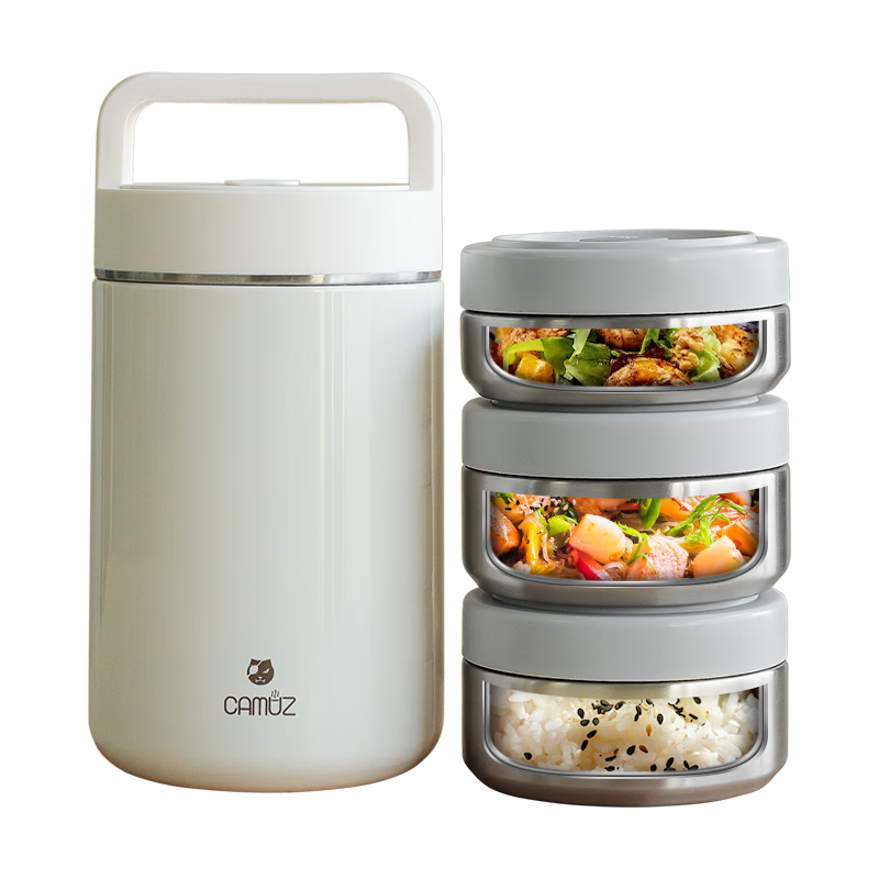 CAMUZ Three-Layer 316 Stainless Steel Insulated Lunch Box, 24-Hour Ultra-Long Heat Preservation, Food Container, Insulation Bucket, Suitable for Office Use And Dishwasher Safe W