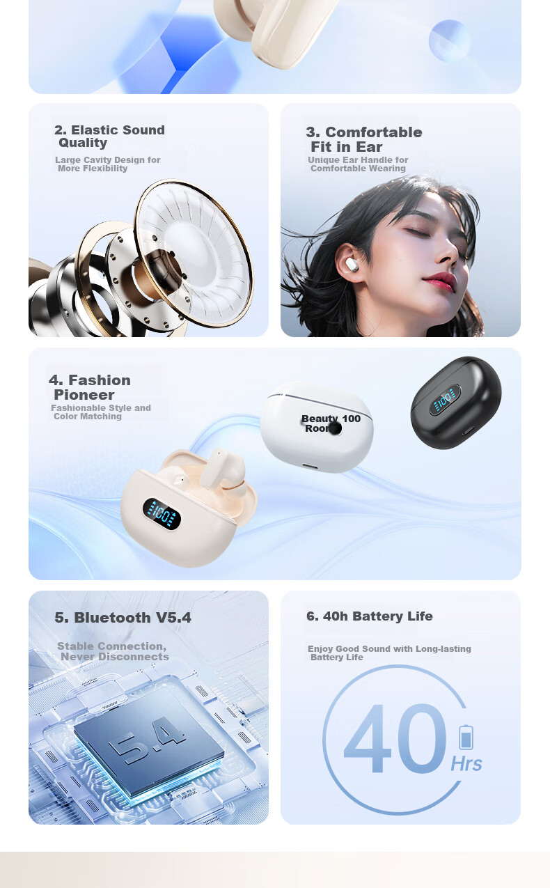 Chuang [Latest 2025 Model] Bluetooth Earphones, Wireless In-Ear, for Sports, Running, Music, Gaming, E-Sports, Low Latency, High Sound Quality, Compatible with 2
