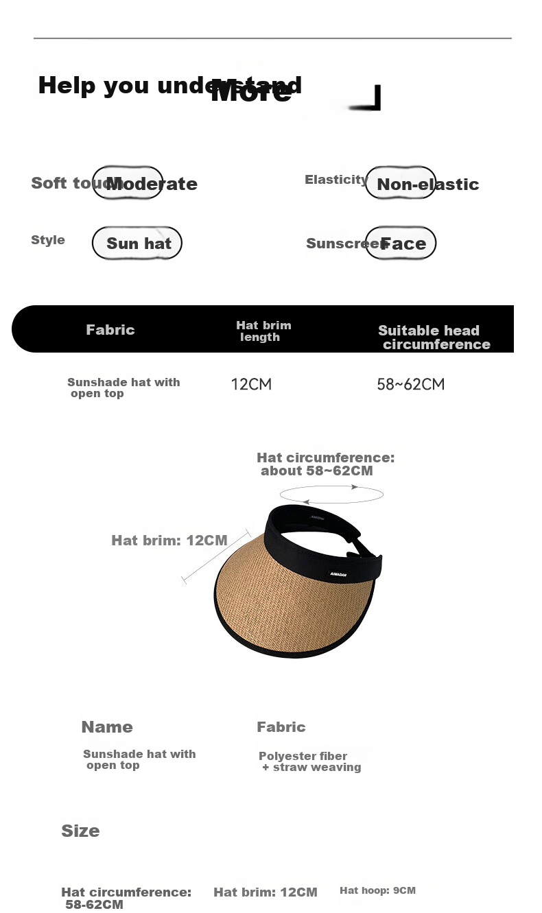 FitonTon Foldable Sun Hat for Women, Summer Outdoor Straw Hat, UV Protection Sun Hat, Beach Hat 8