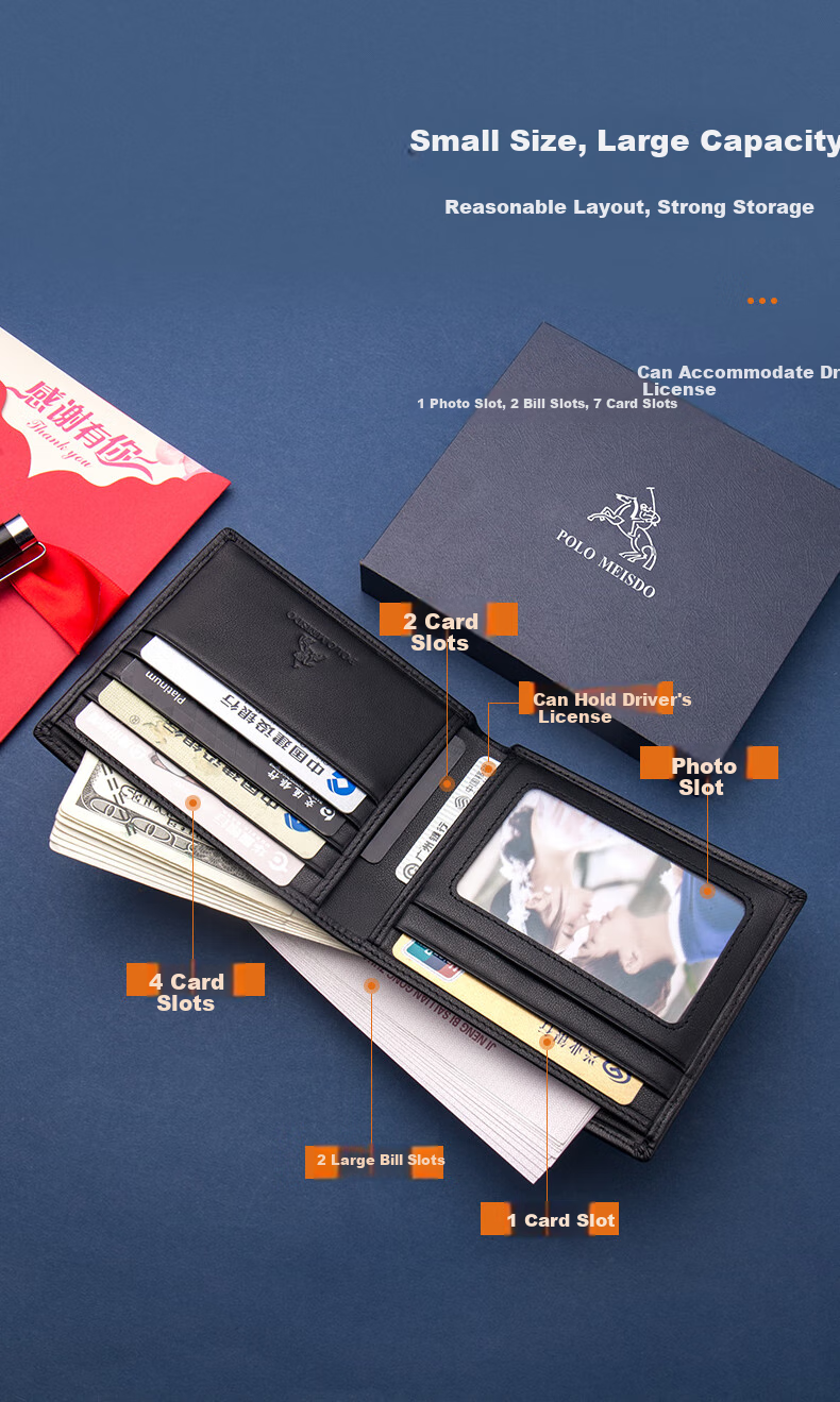 POLOMEISDO Men's Wallet, Short Genuine Leather Billfold, Fashionable Leather Purse Gift Box, Self-Operated Birthday Present for Boyfriend, Husband, Father 6