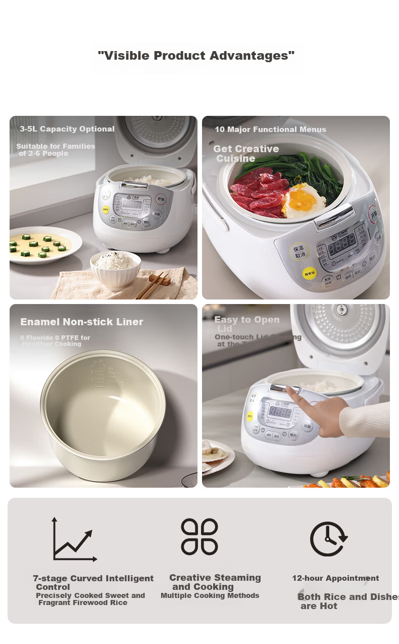 Triangle Rice Cooker, Small 3-Liter Capacity for 2-3 People, Smart Home Rice Cooker with Multiple Functions, Micro-Pressure Cooking Pot, 12-Hour Reservation, DRC-7ESL002D 2