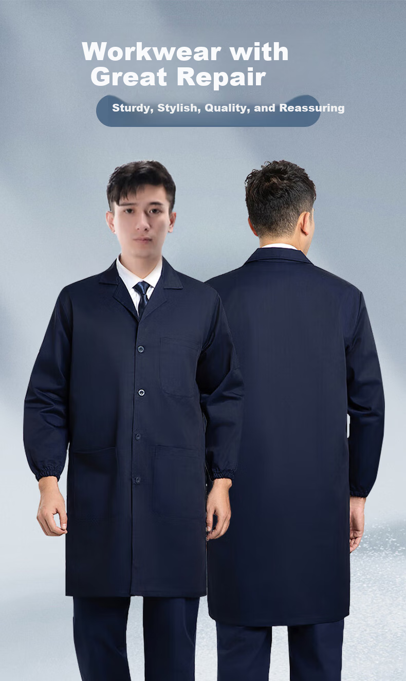 Leyoubaiyi Lab Coat, Navy Blue Medium Size, Durable And Dirt-Resistant Long-Sleeve Coat for Men And Women, Dustproof Workwear for Factory Workshop, Moving Goods, And Laboratory Protective Clothing 1