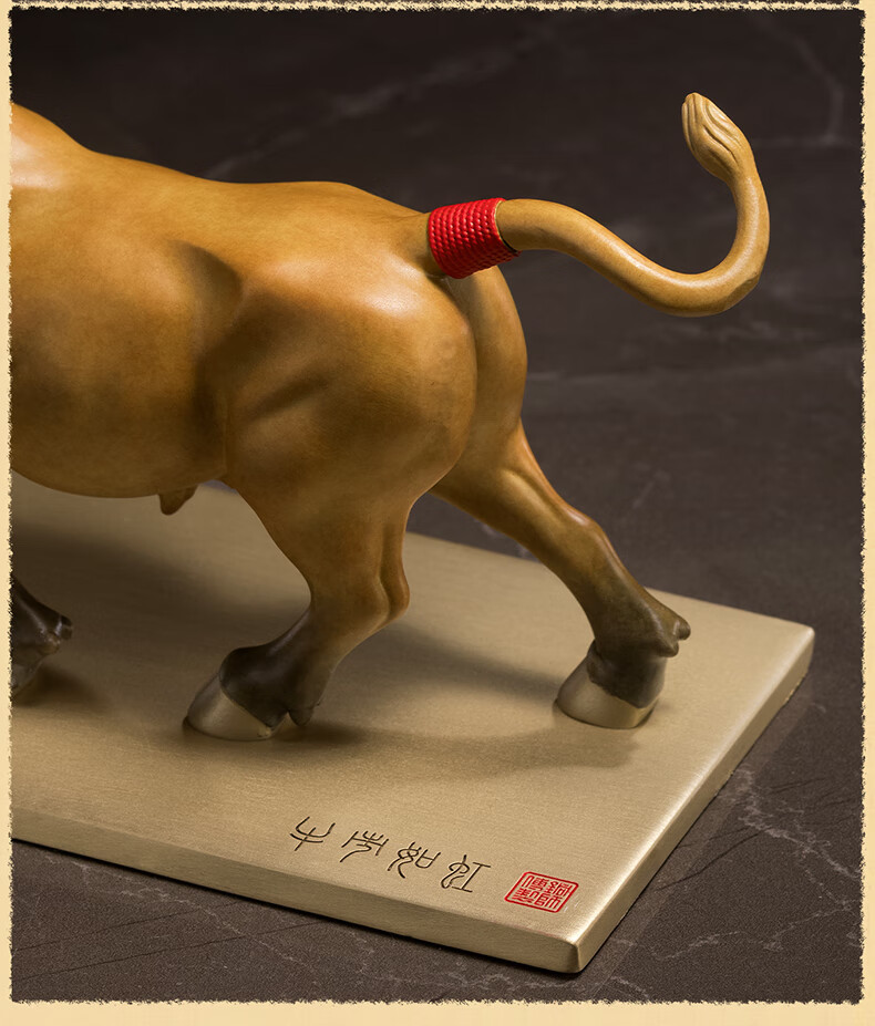 Master Tong "Fortune Bull" Copper Bull Figurine for Living Room and Office Opening Decoration Home Decor Bull Market Prosperity 7