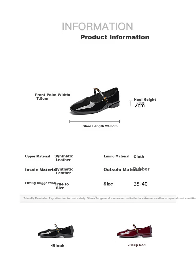 Josiny Single Shoes, 2026 Spring New Red Retro Hepburn Style Leather Shoes, Shallow French Mary Jane Shoes, Deep Red, Size 37 6