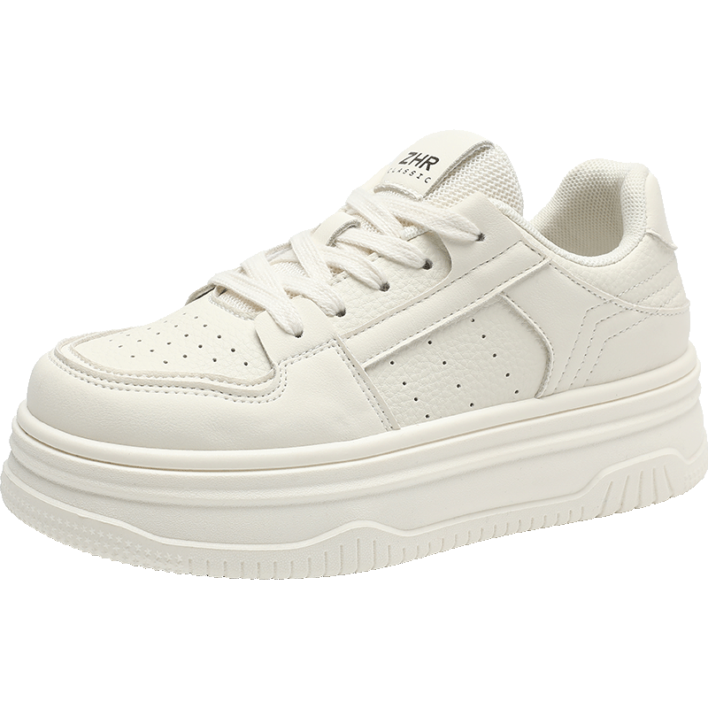 ZHR Women's Casual Shoes, Breathable, Lightweight, Durable, Versatile, Simple, Thick-Soled White Sneakers for Women, IF03, Beige, Size 37