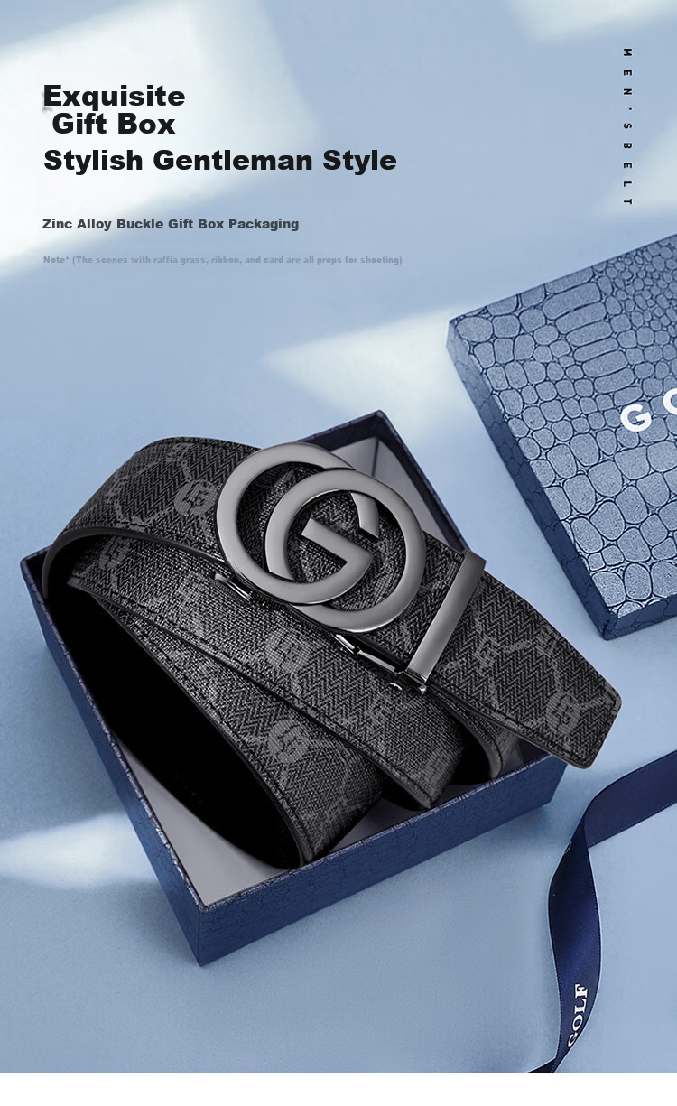 GOLF Top-Grain Leather Belt for Men, Printed Men's Belt with Automatic Buckle, Denim Belt Gift Box Set, Ideal for Father Or Boyfriend Gifts 1