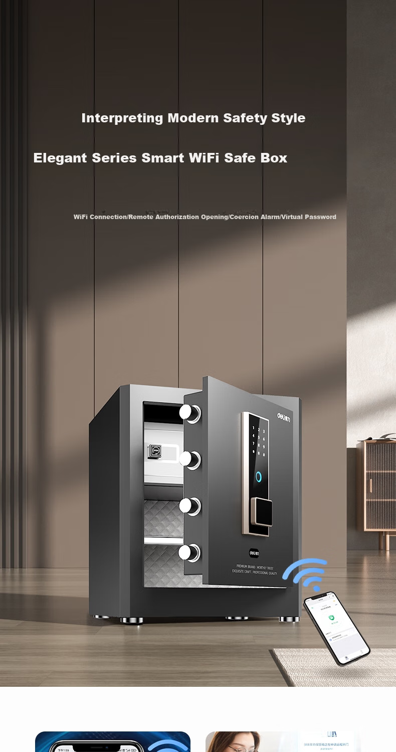 Deli Safe, Home Smart WiFi Fingerprint Password Security Box, Small All-Steel Anti-Theft Storage Cabinet, Can Be Built into Wall Or Cabinet, Password Lock Box, 45cm Obsidian Black, Hongya Series 3
