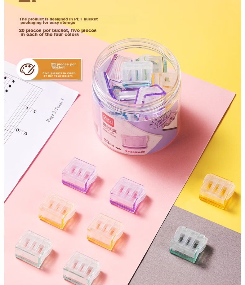 Deli Tube Push Clips, Transparent Ticket Holder Creative Push Clip, Exam Paper Folder File Folder, Storage Small Clips, Office Supplies, Mixed Colors, 20 Pieces/tube, TP560 12