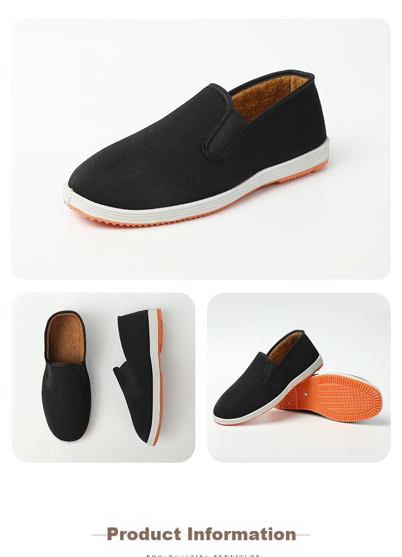FOOTOPPO Men's Cloth Shoes with Fleece Lining, Traditional Beijing Style, Thick Cotton Shoes for Autumn And Winter, Comfortable Footwear for Elderly Me 9