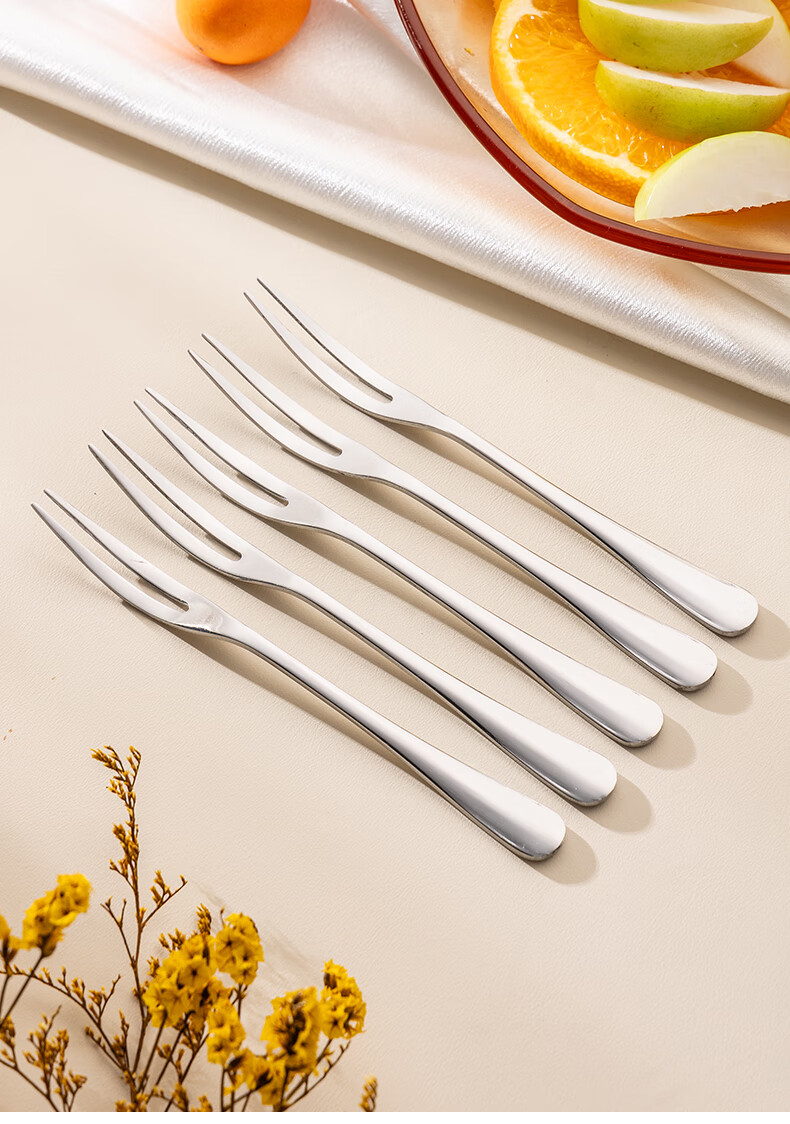 Guangyi 304 Stainless Steel Fruit Forks, Set of 5, Cake Forks, Dessert Forks, Mooncake Forks, Snack Forks for Home Use, GY7939 15