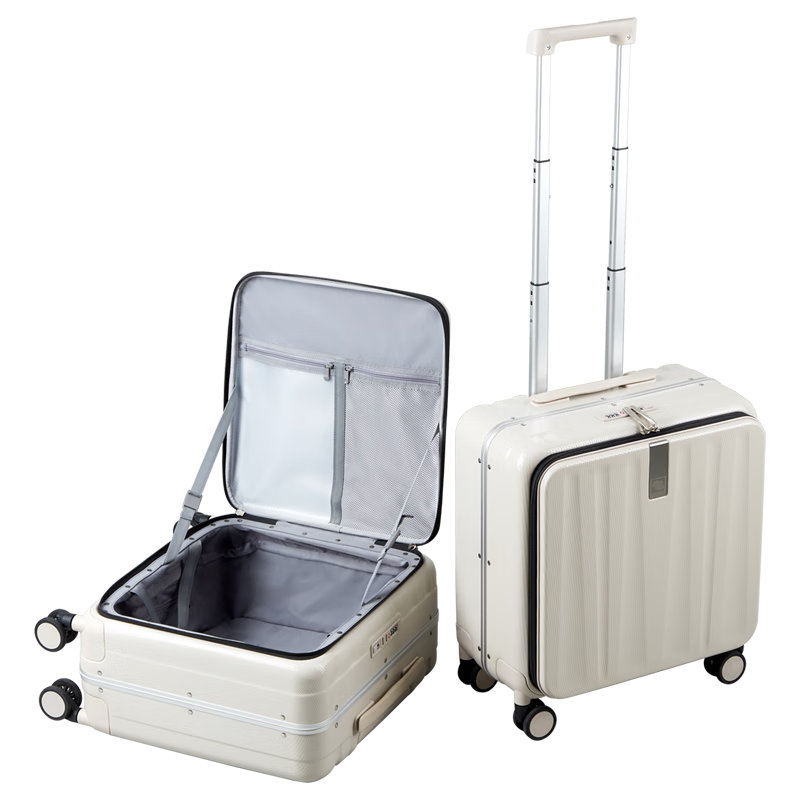 HANKE Luggage, Suitcase for Men And Women, Carry-On Travel Case, 18-Inch Ivory White Password Lock, Storefront Front Opening Aluminum Frame
