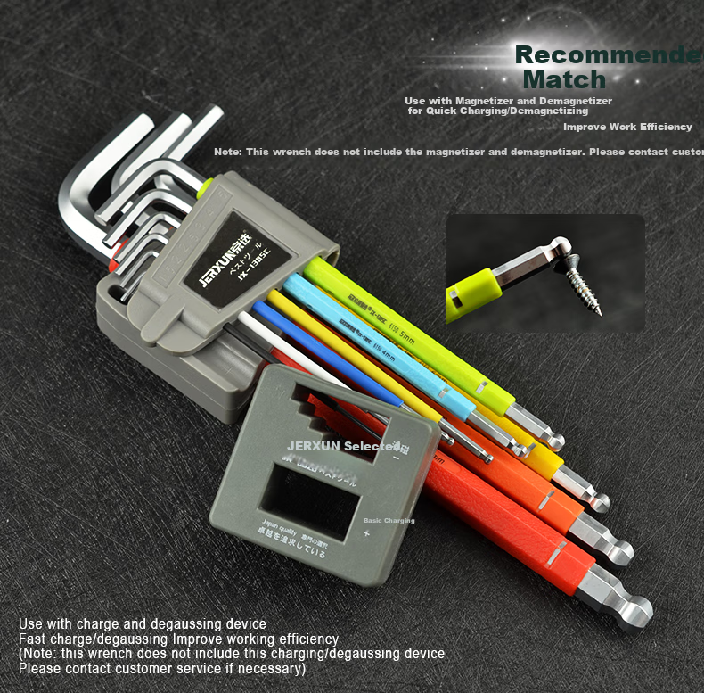JERXUN Colorful Hex Key Set, 9 Pieces, L-Shaped Extended Ball-End And Flat-End Hex Screwdriver, Metric Wrench 11