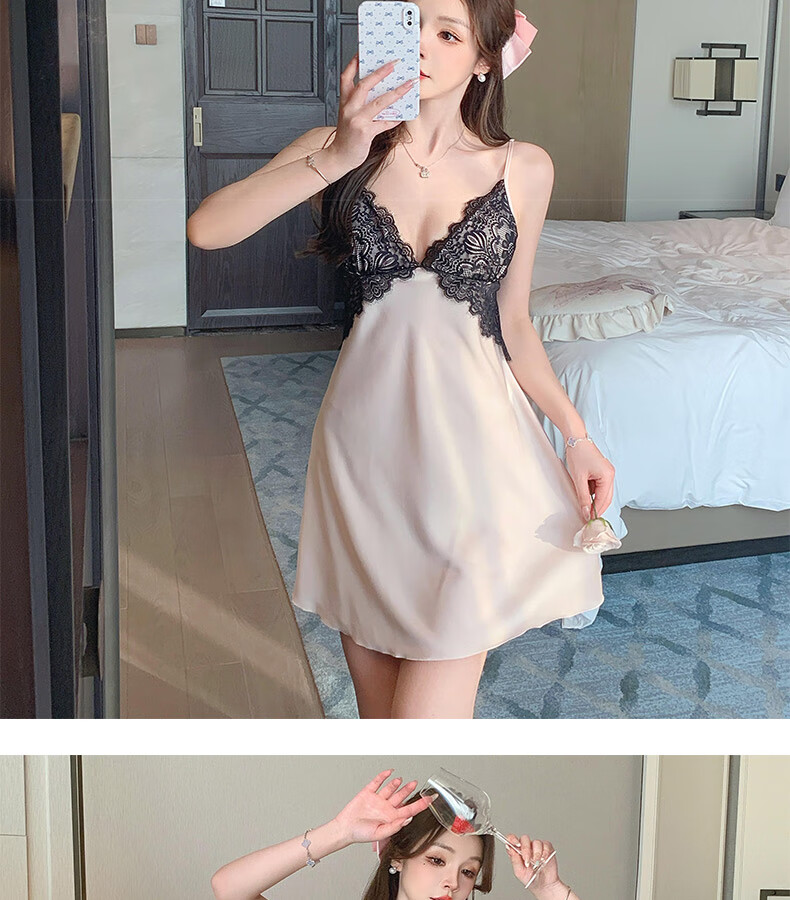 YINSLEEP Summer Thin Purple Elegant Satin Light Luxury Lace Nightgown, French Pure Desire Style Sexy Spaghetti Strap Sleepwear 8