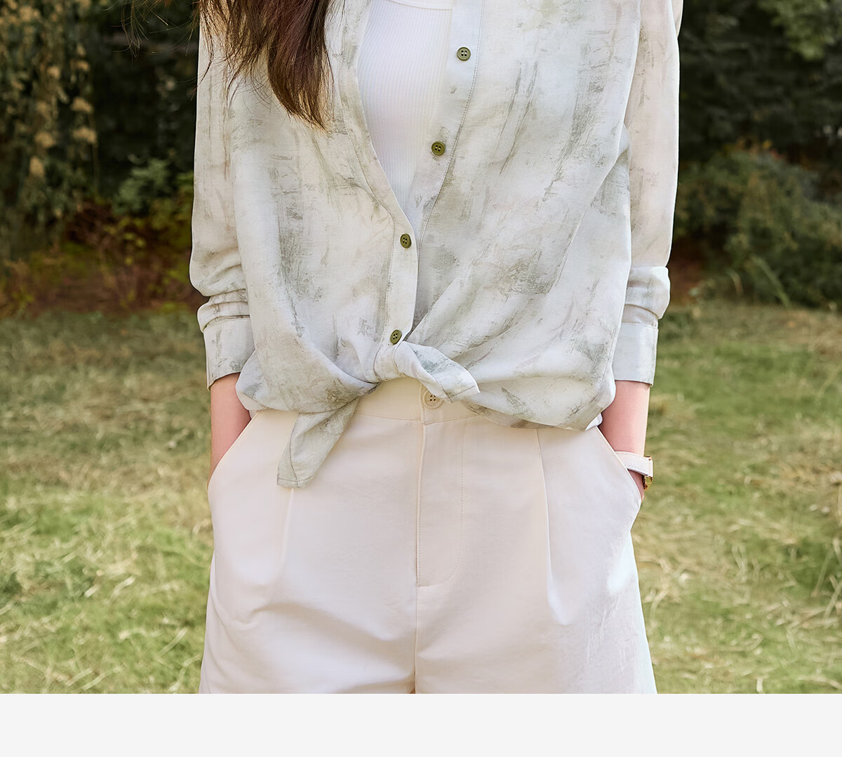 Chushen Spring And Summer Long-Sleeve Shirt for Women, Artistic Tie-Dye Printed Blouse Jacket Air Conditioning Shirt S52S020 Winter Light Green S 4