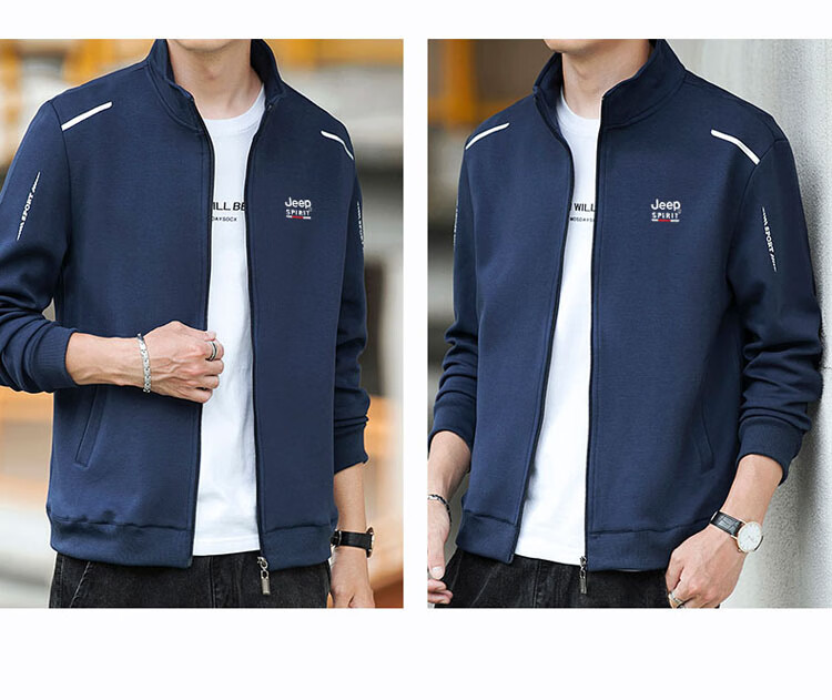 JEEP SPIRIT Men's Jacket, Spring Trendy Casual Outerwear, Men's Cardigan Stand-Collar Sweatshirt, Men's Clothing, Black, XL 10
