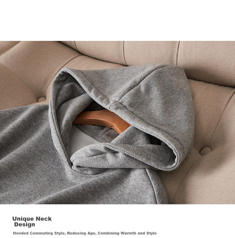 Dme [Hooded Commuter] Winter Fashion Fleece-Lined Drop Shoulder Long Sleeve Pocket Commuter Sweatshirt for Women, Linen Gray, M 6