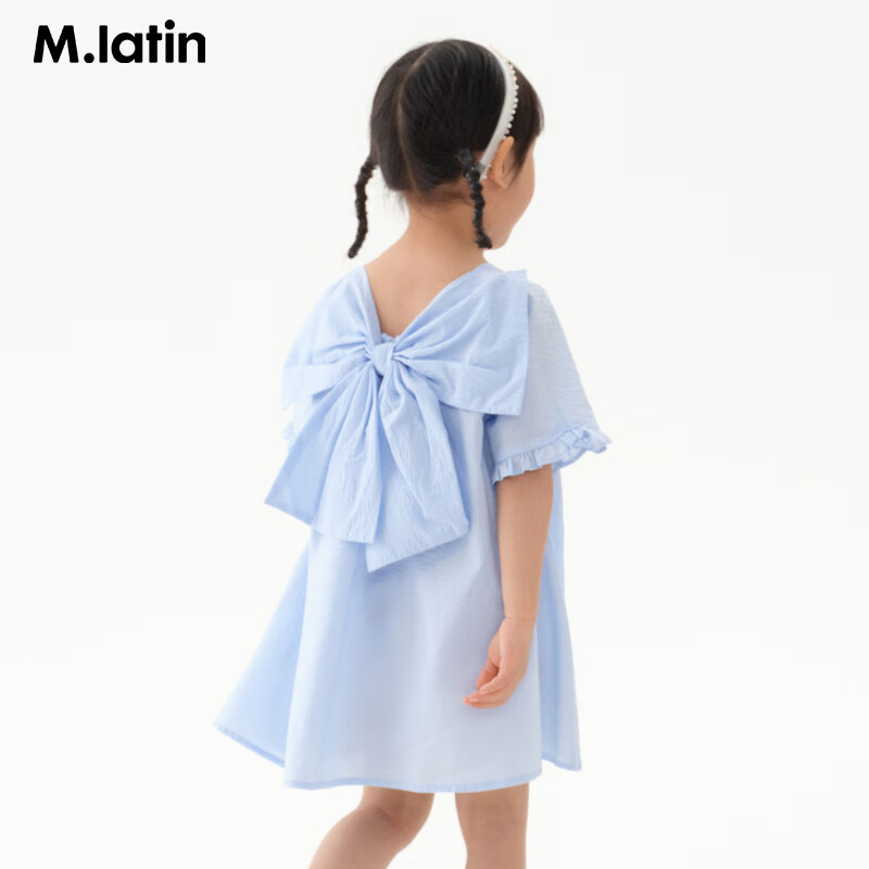 M.Latin Children's Clothing, Girls' Summer Dress, New Style for Summer 2025, Short-Sleeved Dress with Bow Design for Young Girls