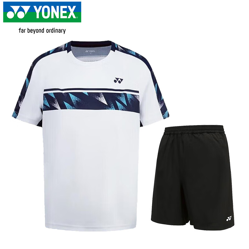 YONEX Badminton Shirt, Comfortable And Sweat-Absorbing, Running And Fitness Sports Short-Sleeve Set for Men, 110055BCR, White, XXO