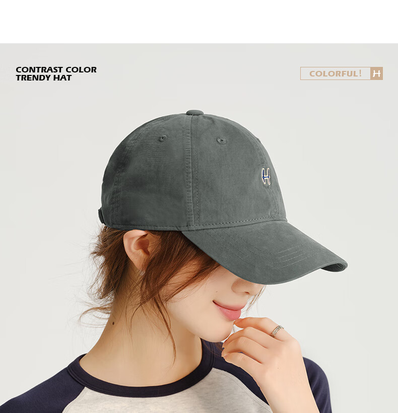 CACUSS Baseball Cap Women Spring Summer Cotton Letter Sun Hat Soft Top Large Head Circumference Slim Face Hat Dark Blue 19