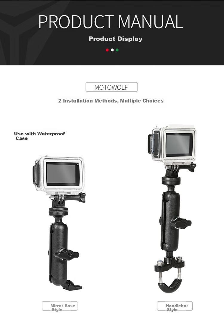 MOTOWOLF Motorcycle Dash Cam Bracket, Motorcycle Travel Riding Sports Camera Live Streaming Gimbal Mount, Modification Accessories 11