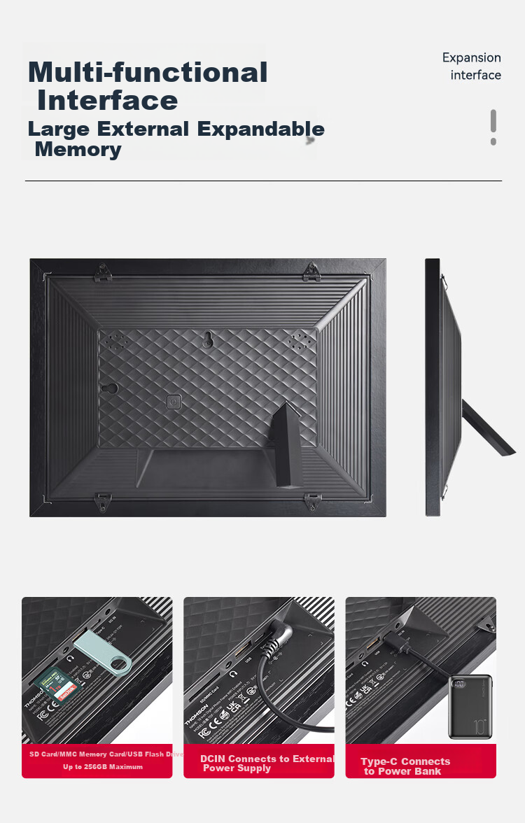 THOMSON Electronic Photo Album, 10.1-Inch Touchscreen Digital Frame, Picture And Video Player, Commemorative Gift, Holiday Present, Premium Wooden Frame, 1001w Black 14