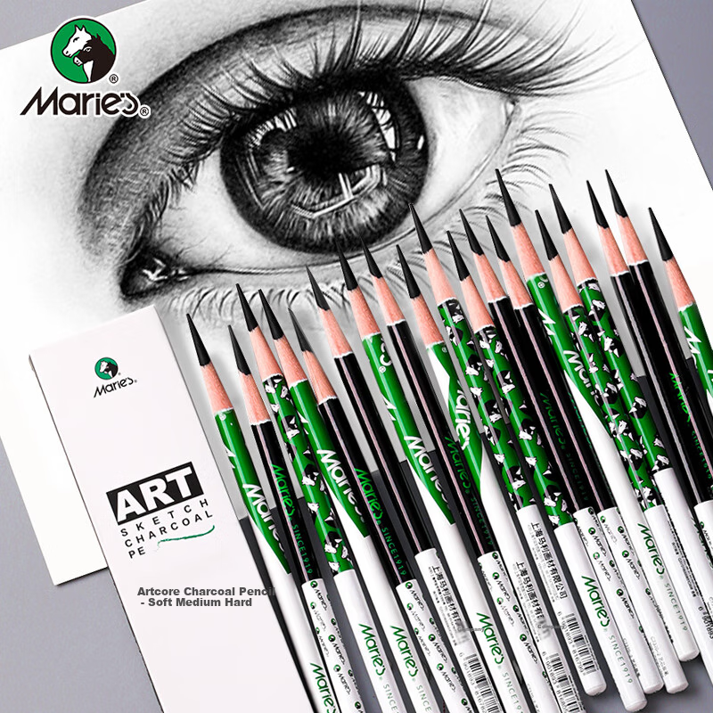Marie's Sketching Pencils, 12-Pack, Exam-Specific Hard Drawing Carbon Pens, for Art Students, C7370-2 Medium Carbon Lead