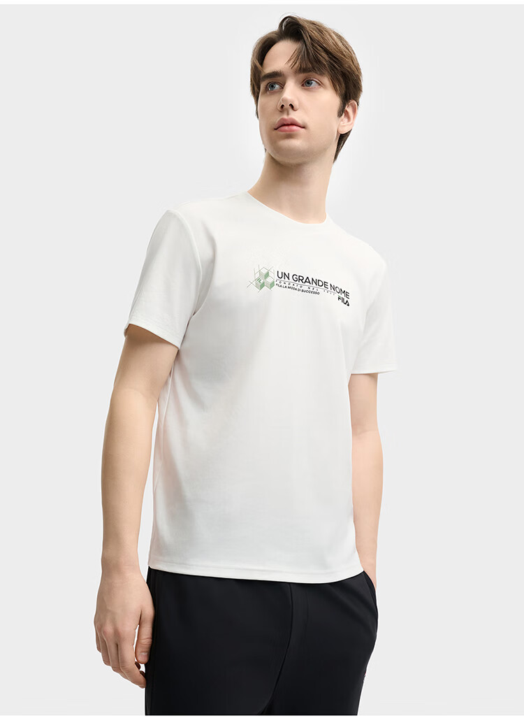 FILA Official Men's Knitted Short-Sleeve Shirt, Summer Fashion Simple Casual Basic Pure Cotton T-Shirt 10