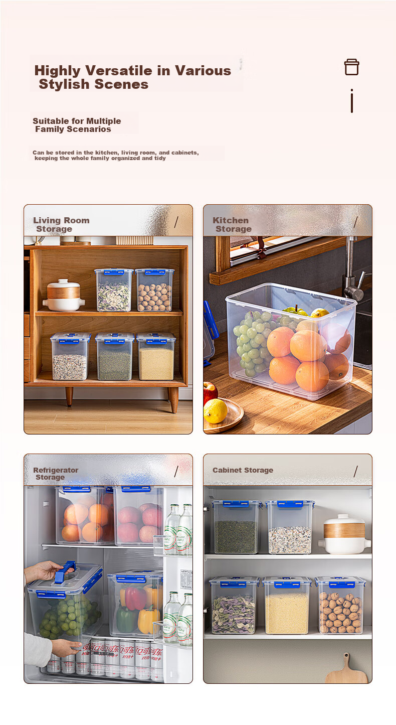JEKO&JEKO Refrigerator Storage Container, Large Capacity Kitchen Food Preservation Box, Pickle Jar, Grain Storage Container, Sealed Box for Food, 12L, 1 Piece 11