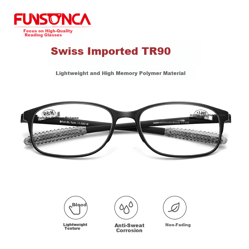 Funsonca Anti-Blue Light Ultra-Light Imported Frameless Glasses for Men And Women, Large Frame Reading Glasses, Anti-Slip, 250 Degrees