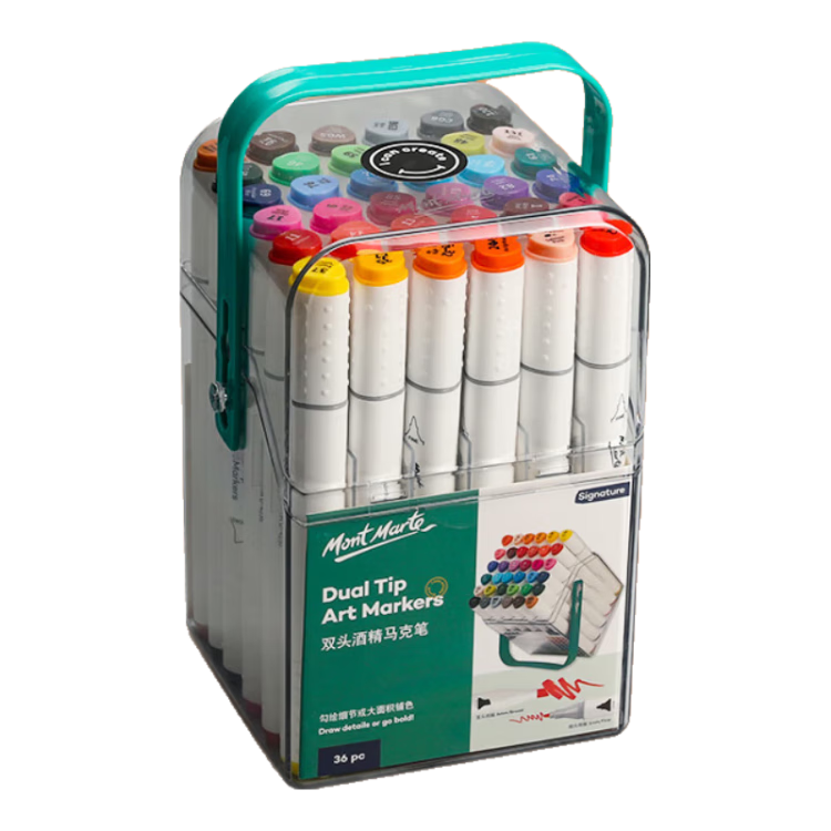 Mont Marte Markers, Oil-Based Dual-Tip Art Pens for Painting And Drawing, Student Watercolor Pens, Black, Set of 6, SX-MM Educational Art Supplies
