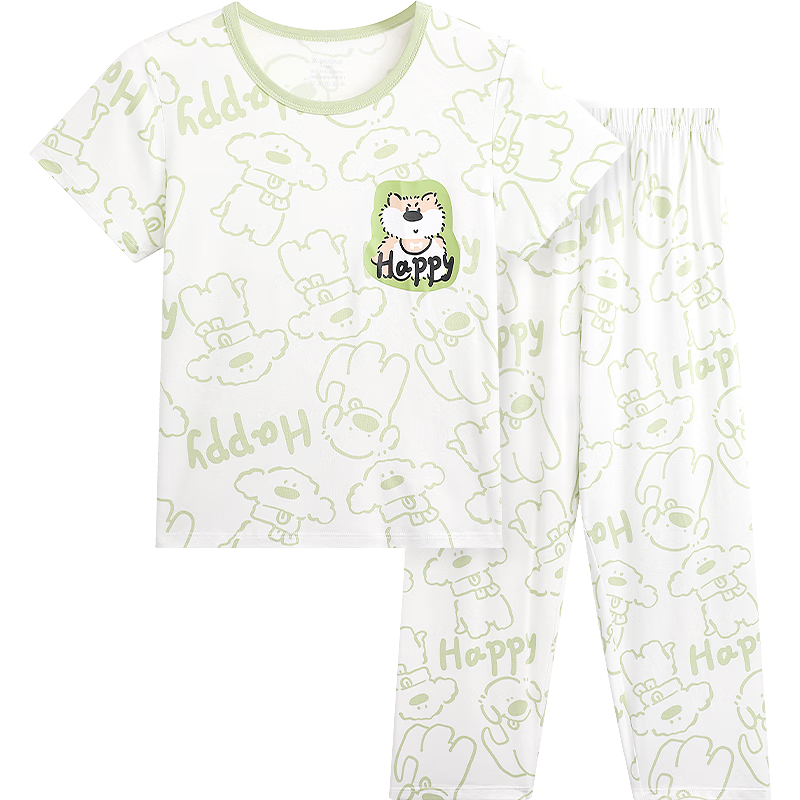 Jiusuiban Children's Pajamas, Boys' Spring And Summer Thin Short-Sleeve Long Pants, Cartoon Home Wear Set for Older Childre