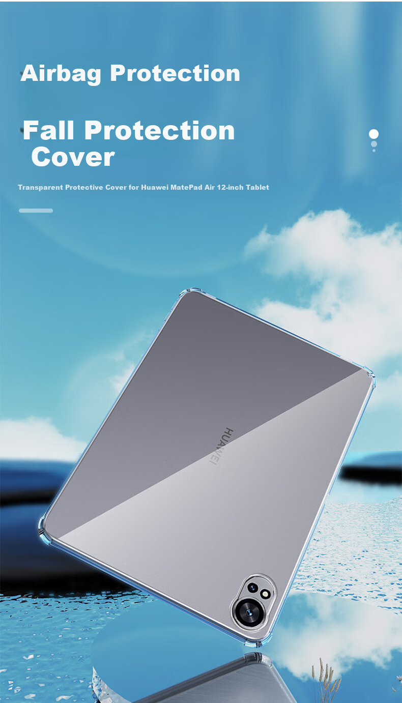 Freeson Case for Huawei MatePad Air, 12-Inch 2024 Model Tablet, Slim Full Protection Shockproof Crystal Clear TPU Soft Shell with Four Corner Airbags And Anti-Collision Design, Transparent 2