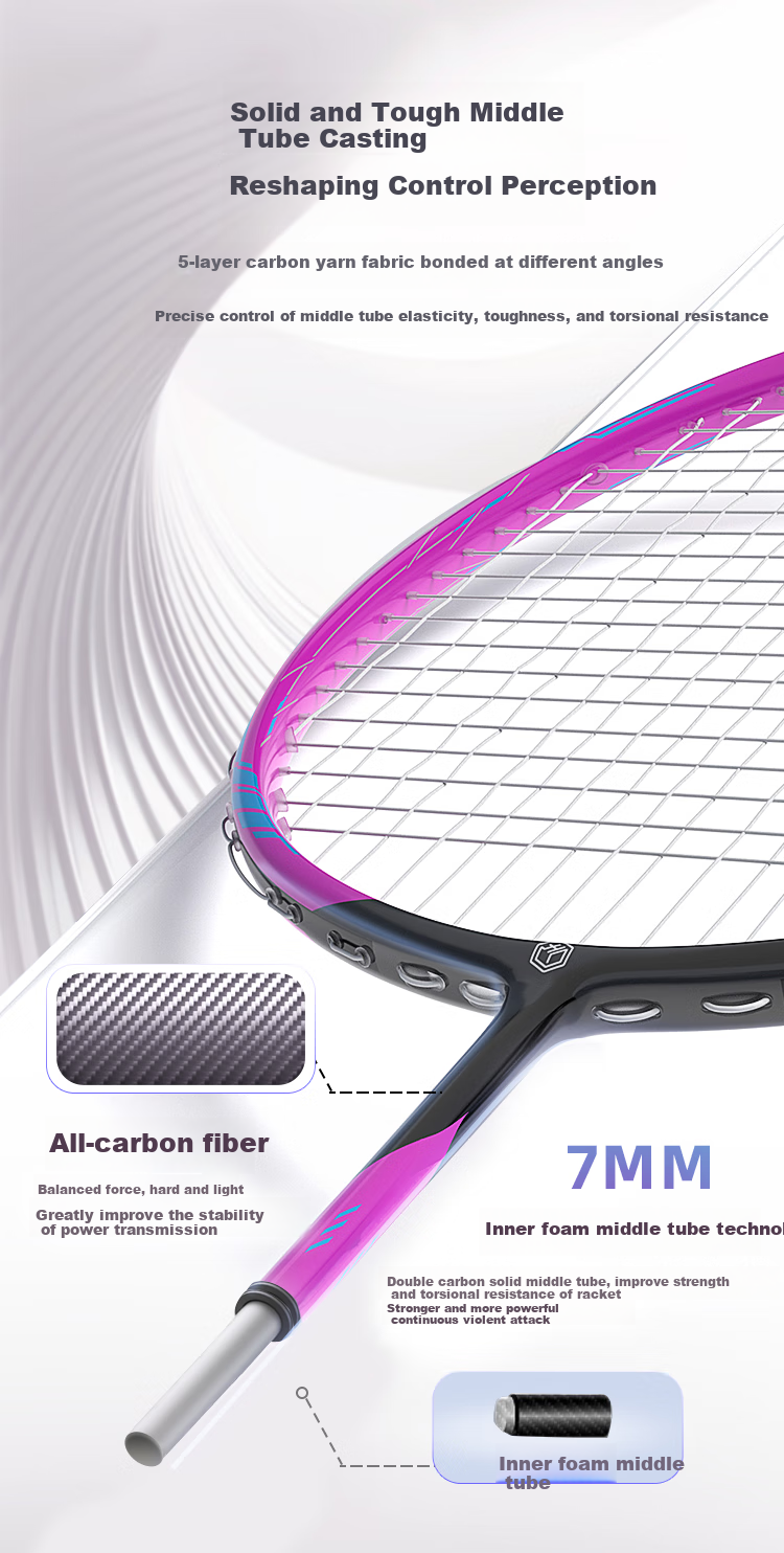 JD Original Kuanglan 80 Badminton Racket, Full Carbon 5U High Tension Single Racket 30 Lbs, Secondary Shaping, Includes 2 Hand Grip Tapes + Racket Case 5