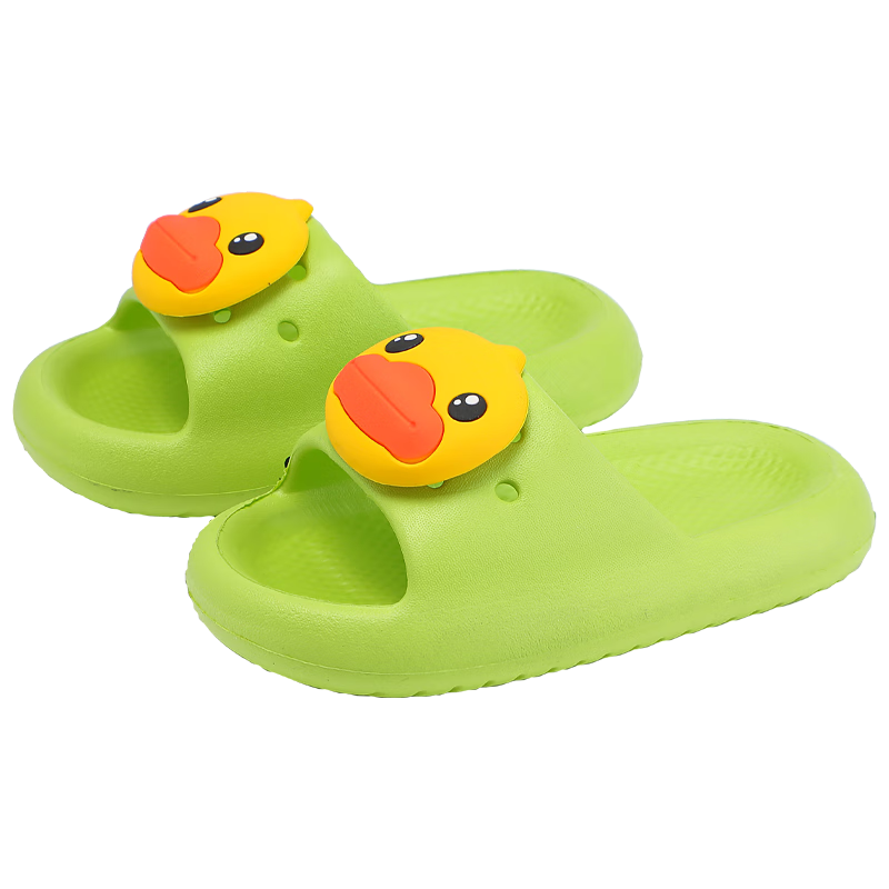 B.Duck Children's Slippers, Boys' And Girls' Home Shoes, Cute Single-Strap Sandals, 5991 Green, Size 34