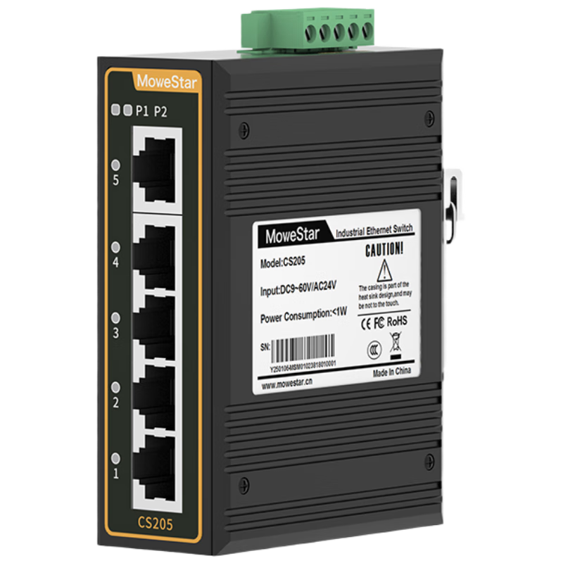 MoweStar Industrial Switch, 5 Ports, Full Gigabit, Wide Temperature Range, Rack-Mounted, Small Mini Version Switch, Industrial Ethernet Switch CS205G