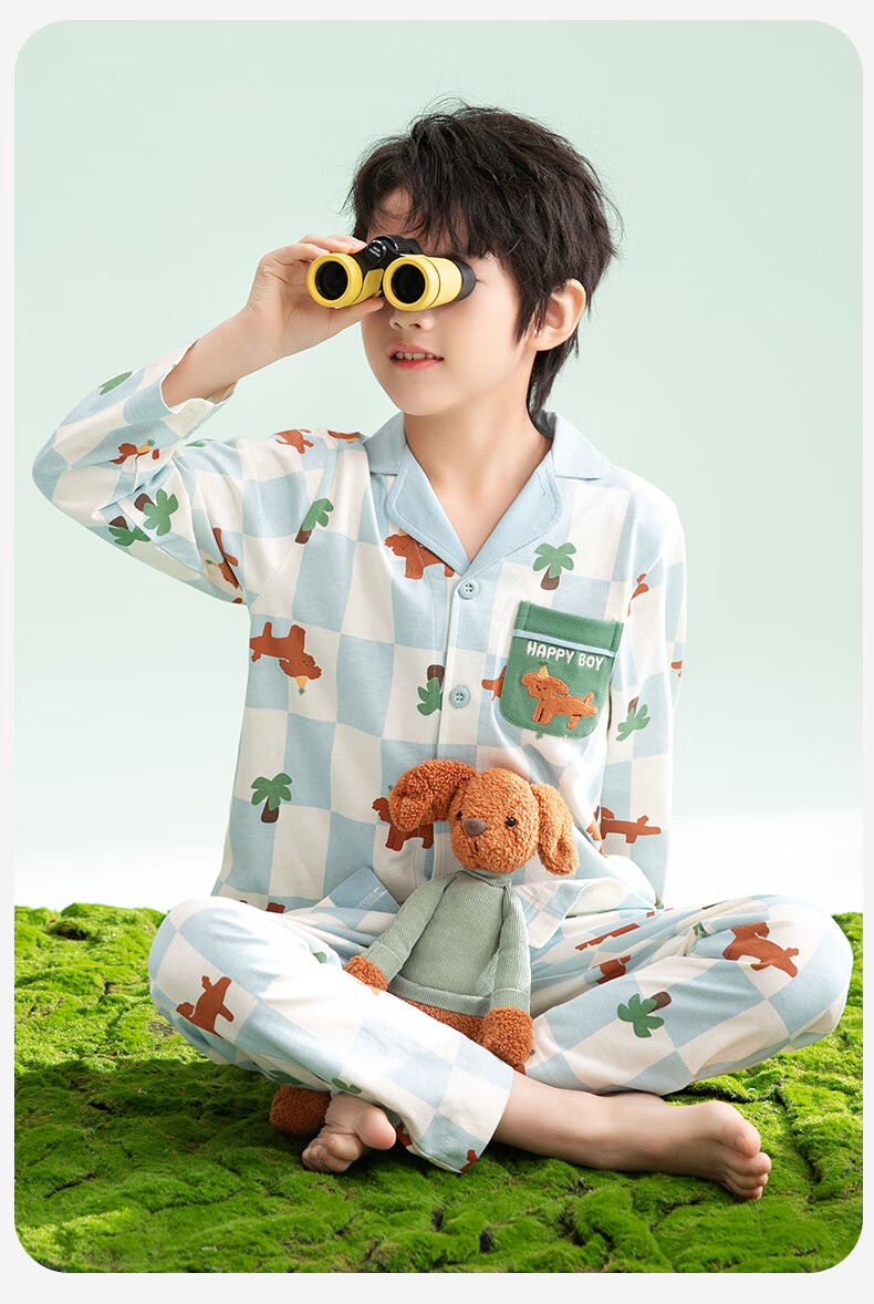 Fenteng Children's Pajamas for Boys, 100% Cotton Spring New Cartoon Sleepwear Set for Older Kids 10