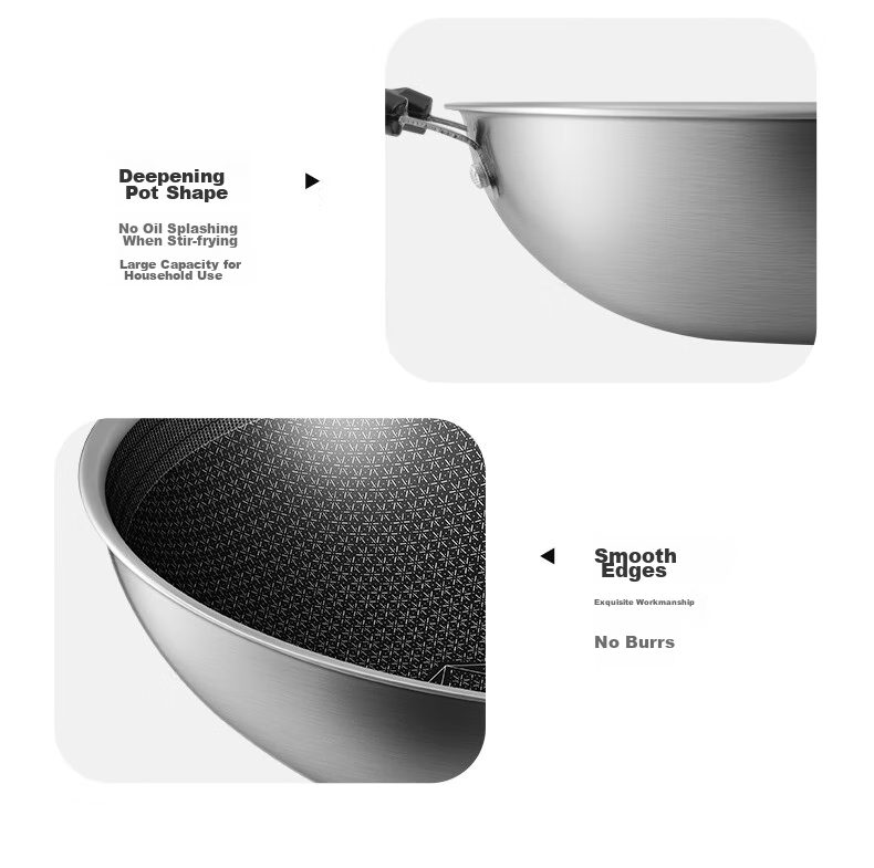 COOKER KING Wok, Honeycomb Pattern 304 Stainless Steel Flat Bottom Non-Stick Wok, Double-Sided Screen Wok, 34CM 17