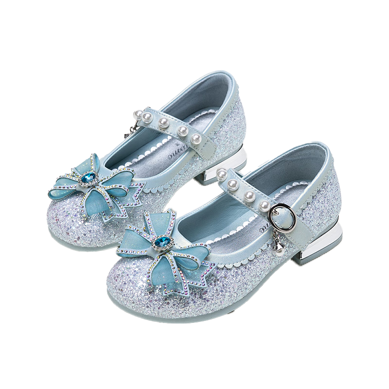 Fulomi Girls Princess Crystal Shoes Spring Girls Leather Dress Shoes Sparkling Performance Stylish Blue Size 33