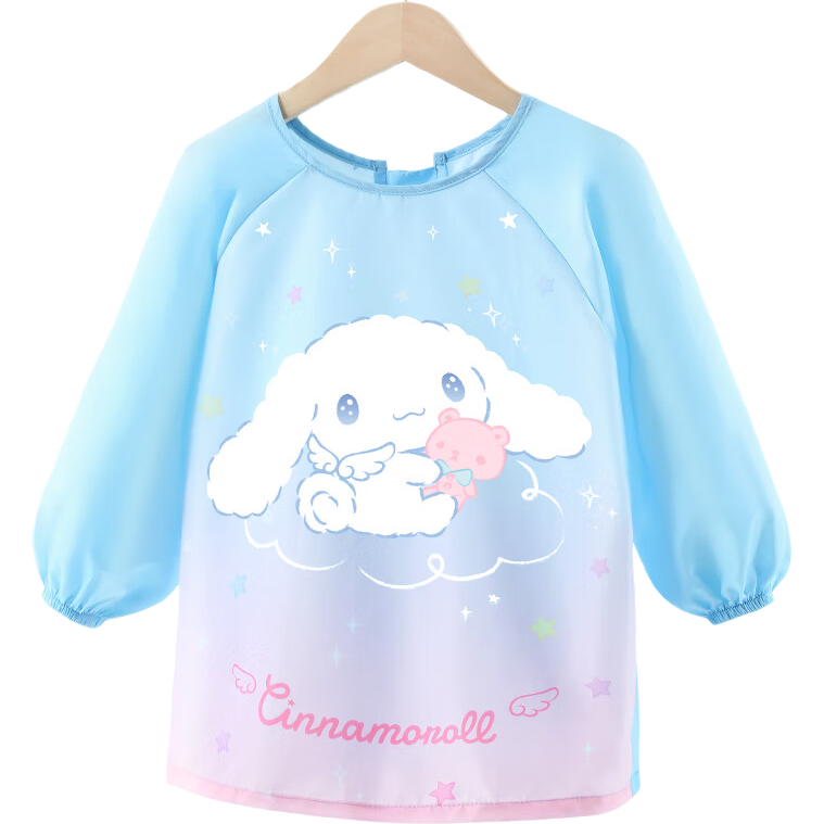 Hello Kitty Children's Smock, Reverse-Wear Bib, Baby Eating Apron, Drawing Smock, Waterproof Apron, Dining Bib, U4054 Blue, Size S