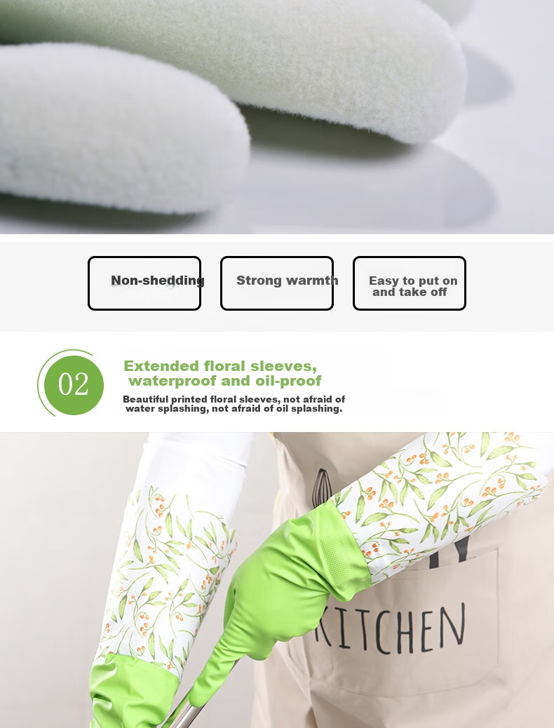 Kelinlai Flocked Nitrile Gloves, 2 Pairs, Medium Size M, Oil-Resistant, Wear-Resistant, Non-Slip, Waterproof, for Home Use, Dishwashing, Oil-Proof, Household Cleaning 8